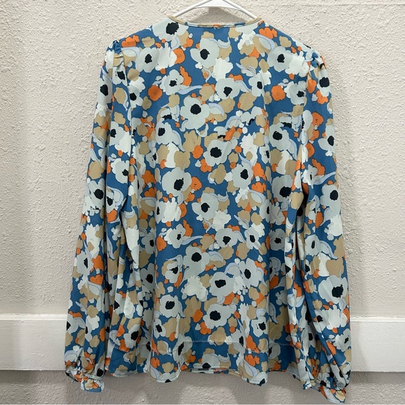 JOIE Floral Fields Blue and Orange Peasant Blouse Medium - Picture 6 of 8